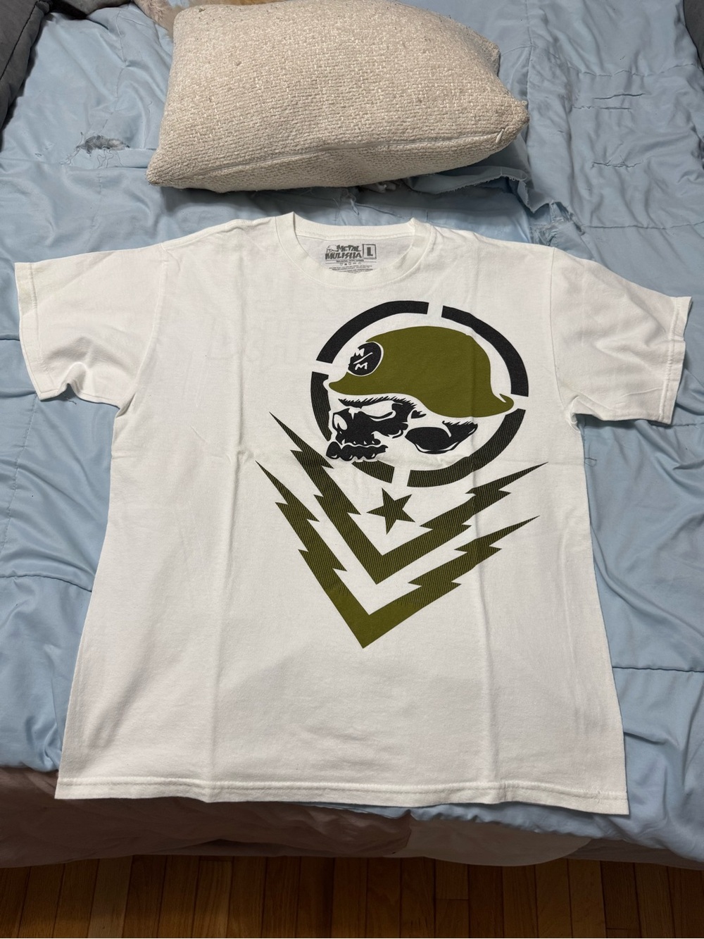 Metal Mulisha White Short Sleeve Tee with Olive Graphic Skull